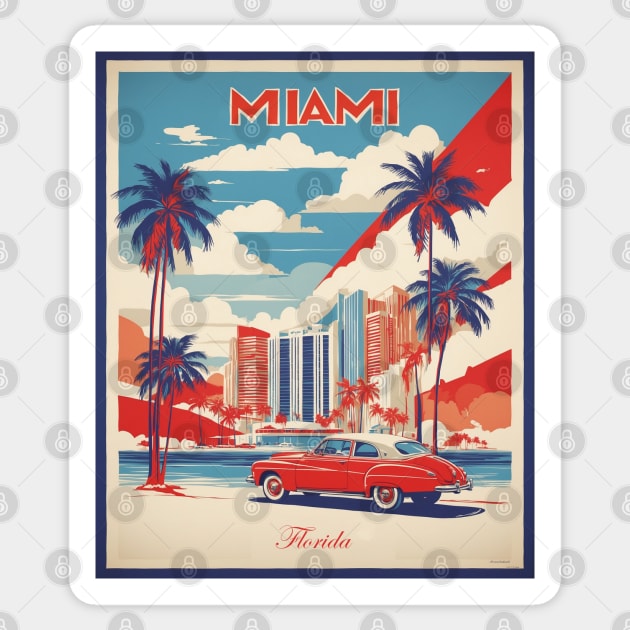 Miami United States of America Tourism Vintage Poster Sticker by TravelersGems